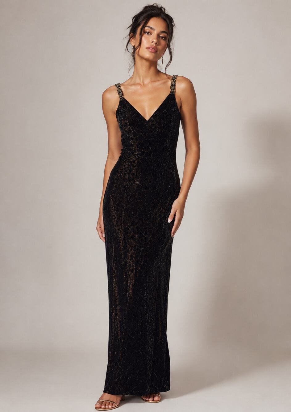 Vintage Scott McClintock Brown Leopard Maxi Dress Womens 6 Formal Glitter Y2K